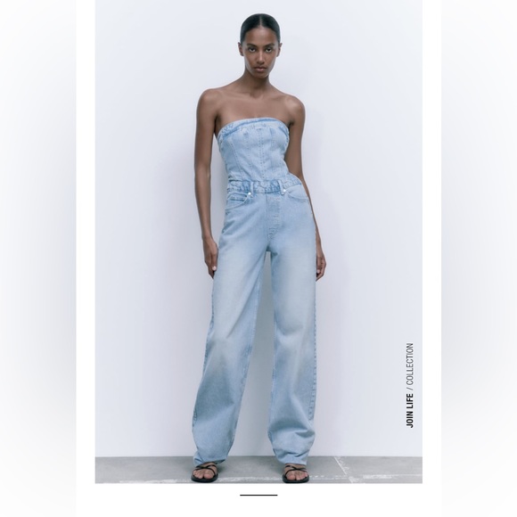 Zara Pants & Jumpsuits Zara Corset Denim Jumpsuit Poshmark